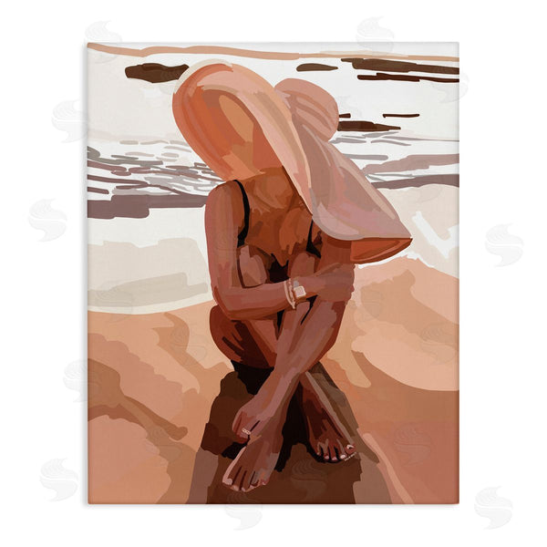 stupell industries Amelia Noyes | Woman Sitting Enjoying Ocean Shore Summer Beach Wall Art