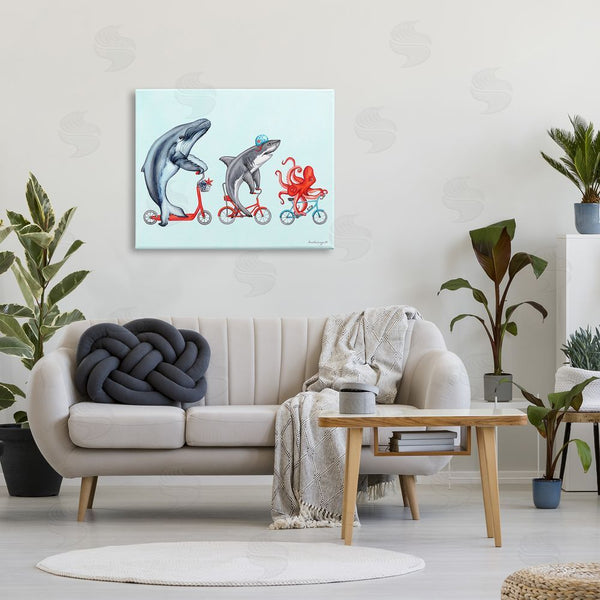Stupell Industries Amelie Legault | Aquatic Sea Life Animals Riding Bikes Red Accent Wall Art