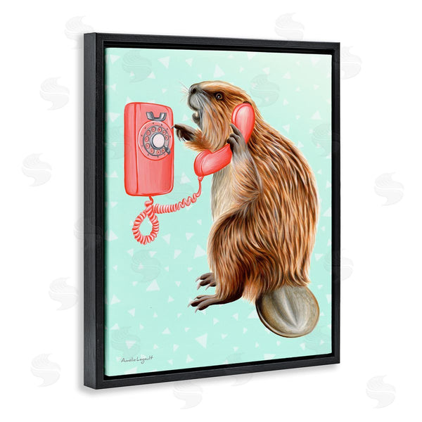 Stupell Industries Amelie Legault | Beaver Dialing Telephone Vintage Turquoise Shapes Design Wall Art