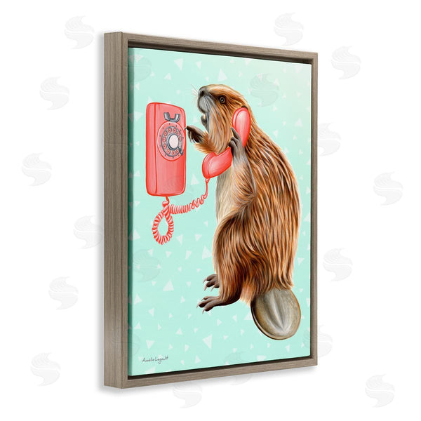 Stupell Industries Amelie Legault | Beaver Dialing Telephone Vintage Turquoise Shapes Design Wall Art