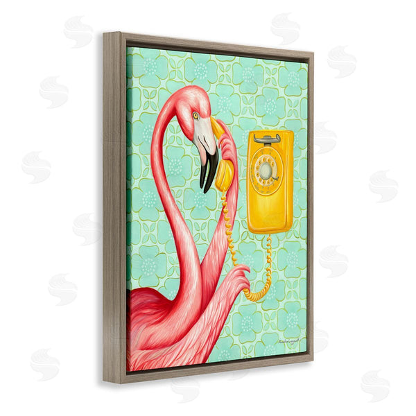 Stupell Industries Amelie Legault | Flamingo Using Retro Telephone Patterned Flower Motif Wall Art