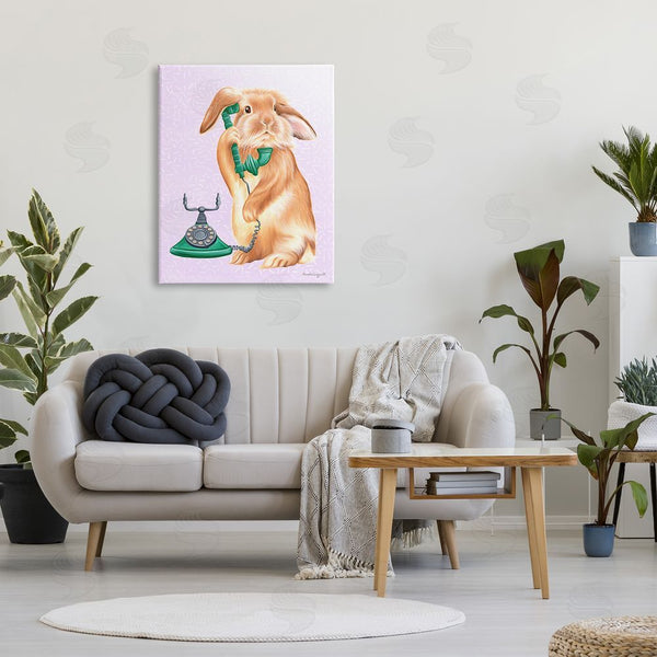 Stupell Industries Amelie Legault | Fluffy Bunny Rabbit Talking Green Rotary Phone Wall Art