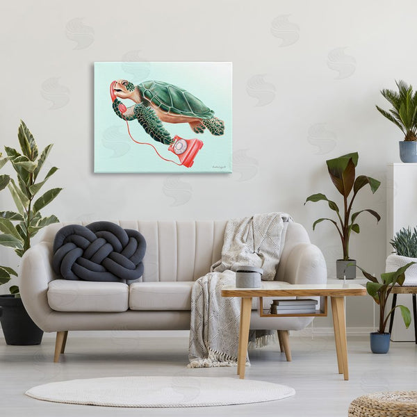 Stupell Industries Amelie Legault | Green Sea Turtle Swimming Red Rotary Telephone Wall Art