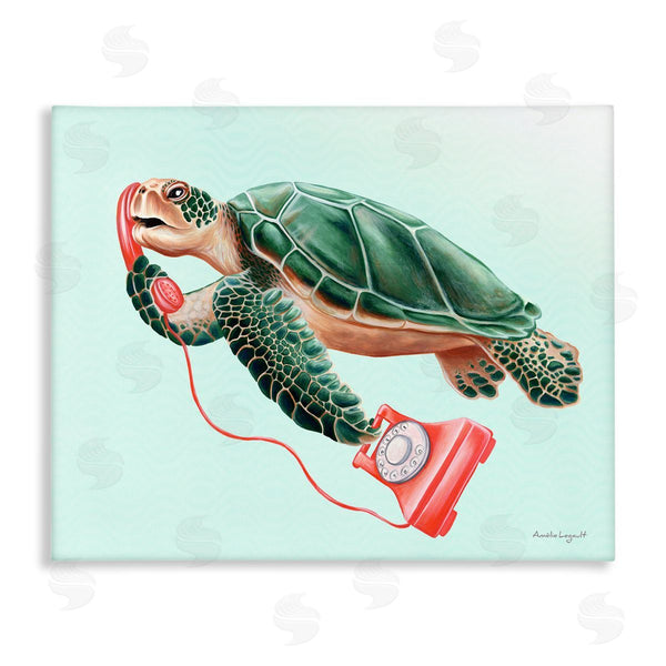 stupell industries Amelie Legault | Green Sea Turtle Swimming Red Rotary Telephone Wall Art