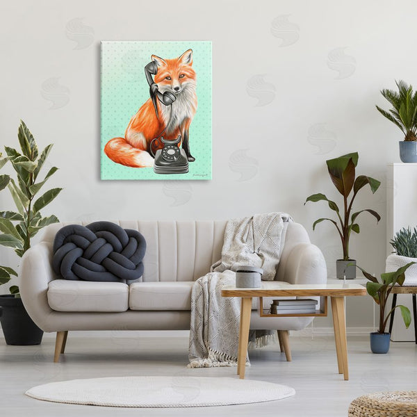 Stupell Industries Amelie Legault | Red Fox Vintage Phone Dotted Ombre Pattern Wall Art