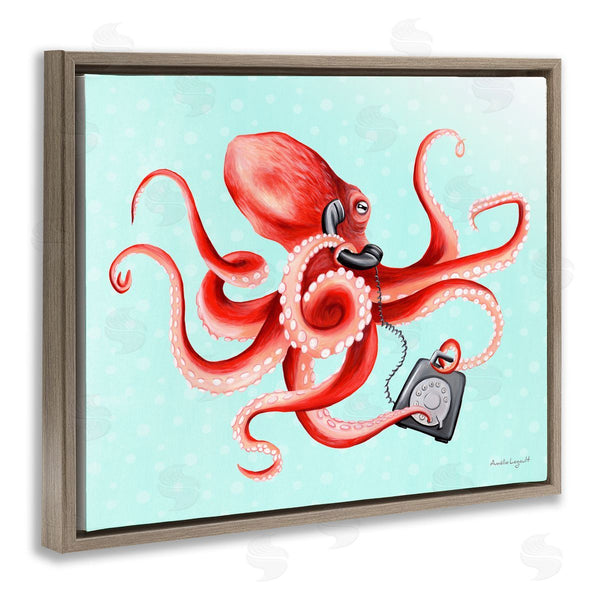 Stupell Industries Amelie Legault | Red Ombre Octopus Tentacles Retro Rotary Phone Wall Art