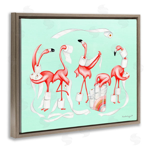 Stupell Industries Amelie Legault | Silly Flamingos Toilet Paper Rolls Bathroom Illustration Wall Art