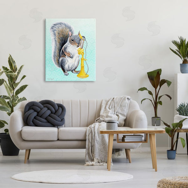 Stupell Industries Amelie Legault | Squirrel Talking Yellow Candlestick Telephone Patterned Shapes Wall Art