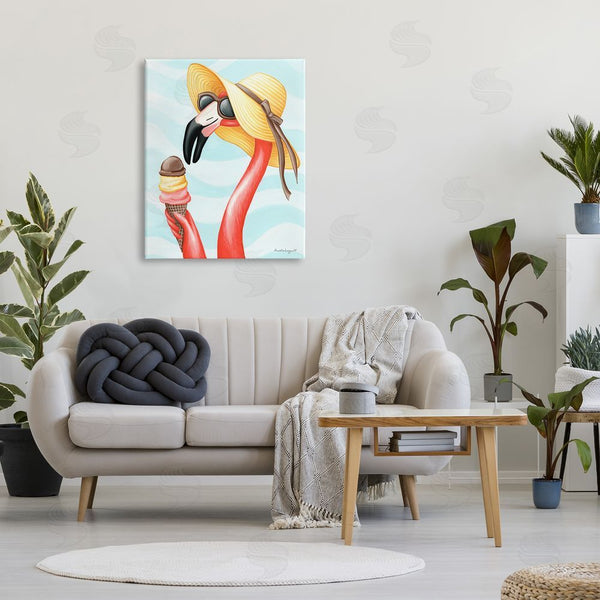 Stupell Industries Amelie Legault | Summertime Flamingo Sun Hat Enjoying Ice Cream Cone Wall Art