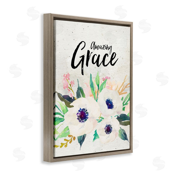 Stupell Industries Amy Brinkman | Amazing Grace Calligraphy White Flower Blossom Botanicals Wall Art