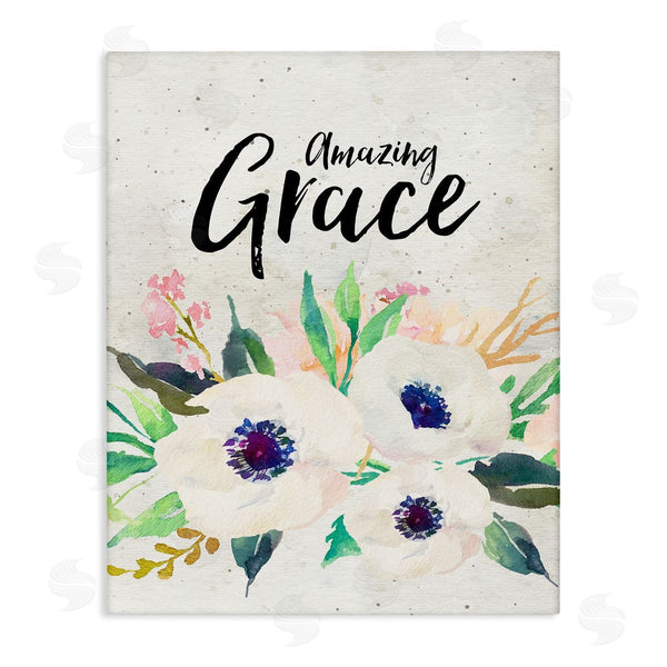 stupell industries Amy Brinkman | Amazing Grace Calligraphy White Flower Blossom Botanicals Wall Art