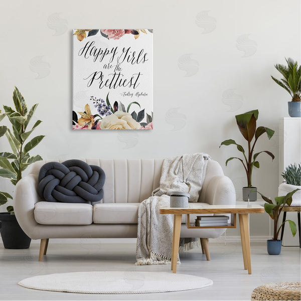 Stupell Industries Amy Brinkman | Happy Girls Are Prettiest Quote Floral Blossom Border Wall Art