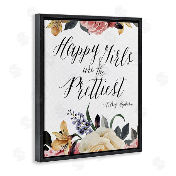 Stupell Industries Amy Brinkman | Happy Girls Are Prettiest Quote Floral Blossom Border Wall Art