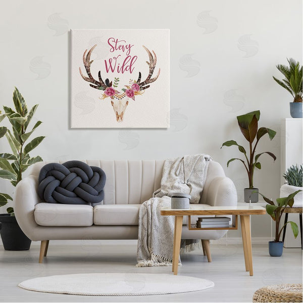 Stupell Industries Amy Brinkman | Stay Wild Boho Chic Floral Deer Skull Antlers Wall Art