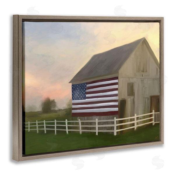 Stupell Industries Amy Hall | American Flag Rural Barn Sunset Farm Landscape Wall Art