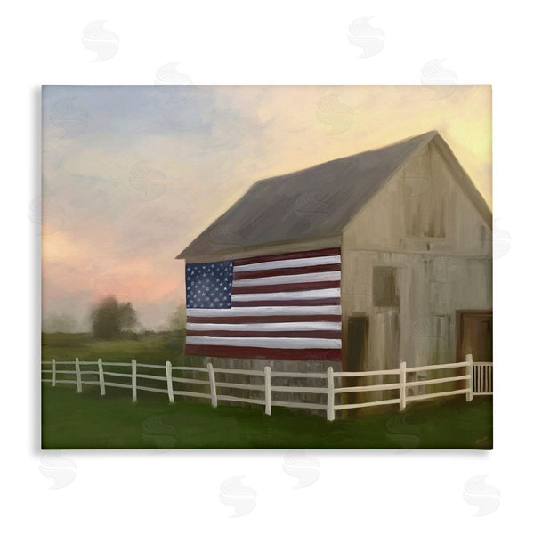 stupell industries Amy Hall | American Flag Rural Barn Sunset Farm Landscape Wall Art