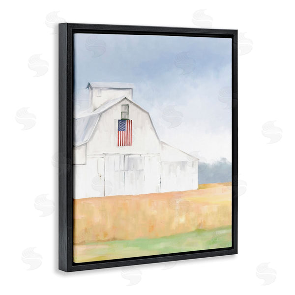 Stupell Industries Amy Hall | American Flag White Country Barn Rural Scenery Wall Art