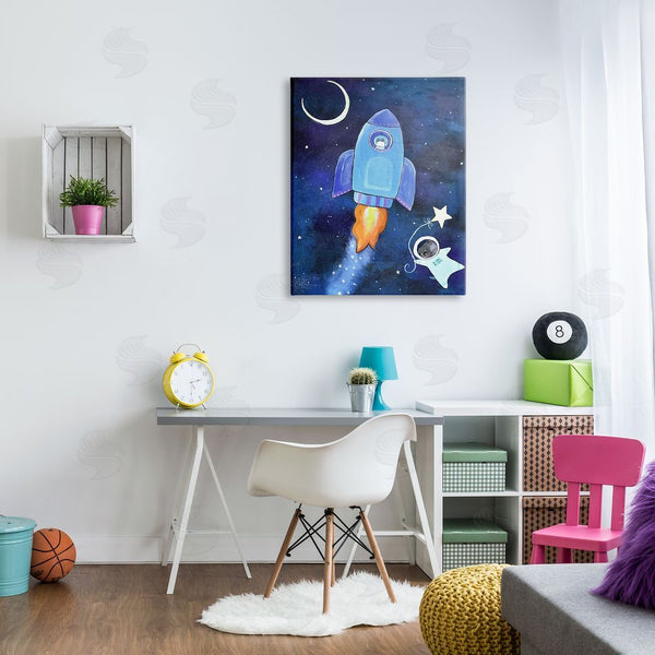 Stupell Industries Andrea Doss | Animals In Outer Space Rocket Ship Star Balloon Night Sky Wall Art