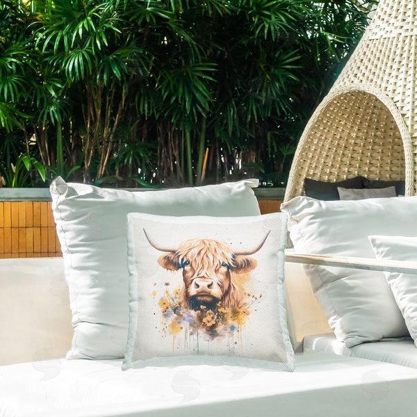 Stupell Industries Andrea Haase | Fancy Florals Highland Cow Printed Throw Pillow