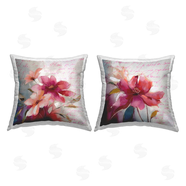 Stupell Industries Andrea Haase | Flowers & Vintage Cursive Printed Throw Pillow Set