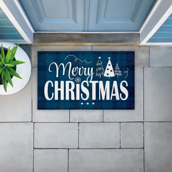 Stupell Industries Andrea Jasid Grassi | Blue Toned Merry Christmas Non-Woven Door Mat