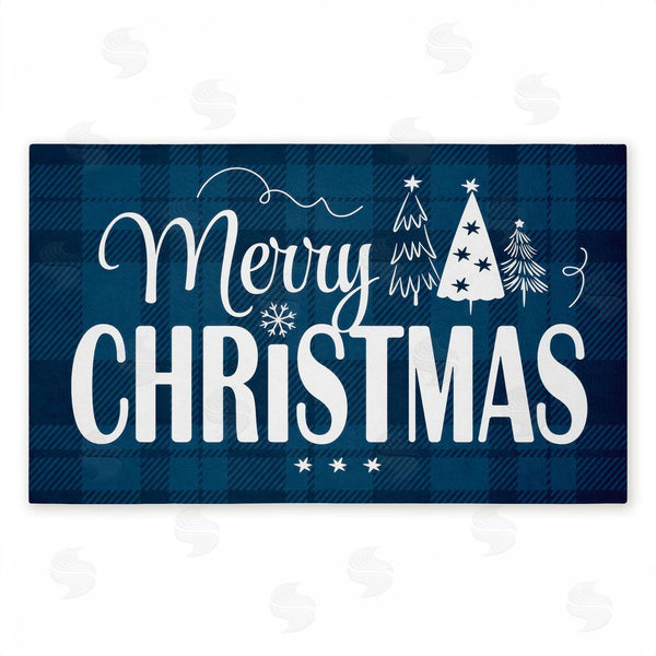 stupell industries Andrea Jasid Grassi | Blue Toned Merry Christmas Non-Woven Door Mat