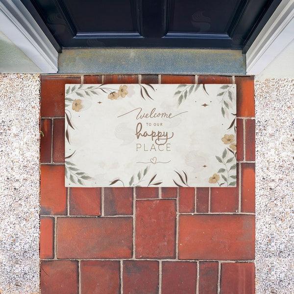 Stupell Industries Andrea Jasid Grassi | Our Happy Place Floral Welcome Non-Woven Door Mat