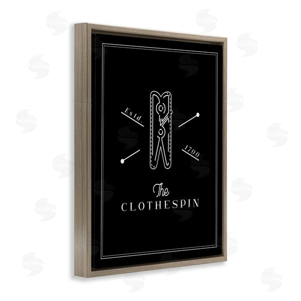 Stupell Industries Andrea Jasid Grassi | The Clothespin Minimal Black White Laundry Room Phrase Wall Art