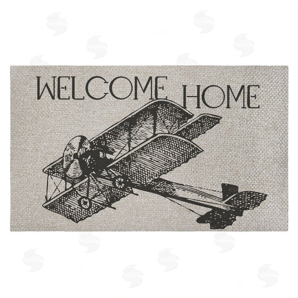 stupell industries Andrea Jasid Grassi | Welcome Home Vintage Airplane Faux Sisal Door Mat