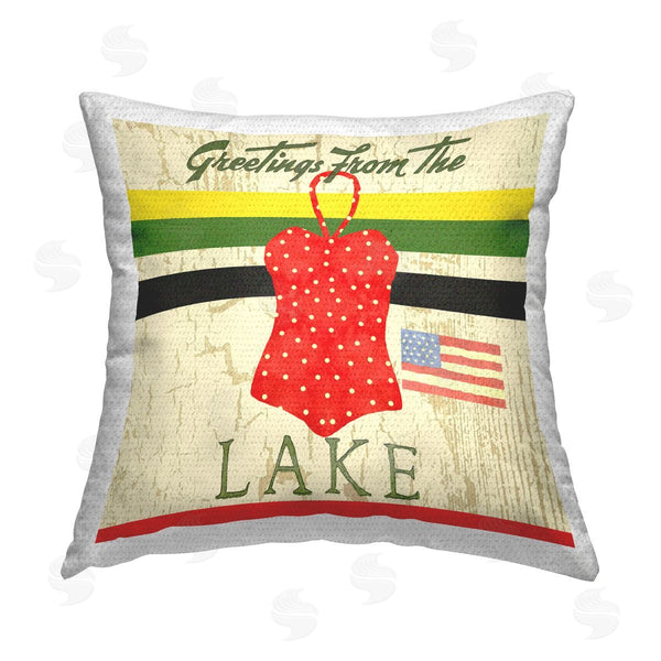 Stupell Industries Andrea Tachiera | Greetings From Lake Printed Throw Pillow