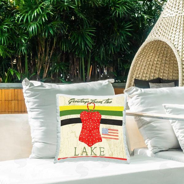 Stupell Industries Andrea Tachiera | Lake Greetings Swimsuit Printed Throw Pillow