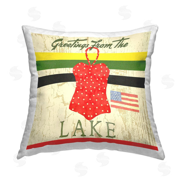 stupell industries Andrea Tachiera | Lake Greetings Swimsuit Printed Throw Pillow