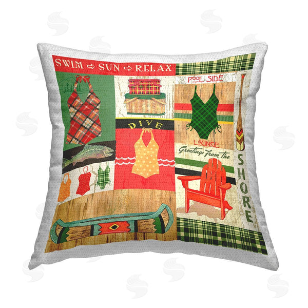 Stupell Industries Andrea Tachiera | Lakeside Beach Patchwork Printed Throw Pillow