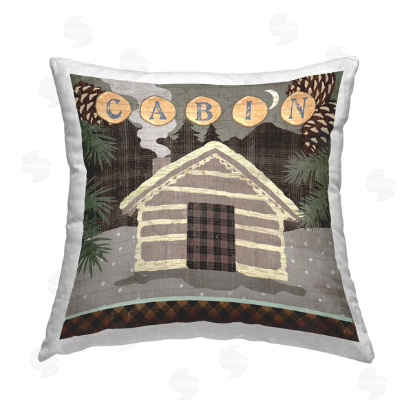 stupell industries Andrea Tachiera | Rustic Winter Cabin Printed Throw Pillow