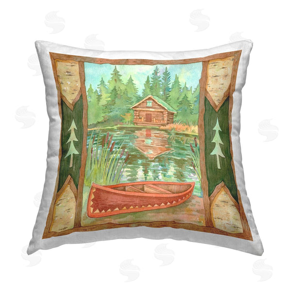 stupell industries Andrea Tachiera | Scenic Cabin On Lake Printed Throw Pillow