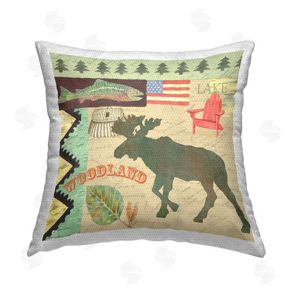 Stupell Industries Andrea Tachiera | Woodland Moose Collage Printed Throw Pillow
