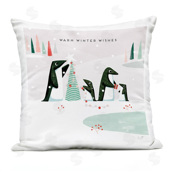 Stupell Industries Andrew Thornton | Warm Winter Wishes Penguins Printed Throw Pillow