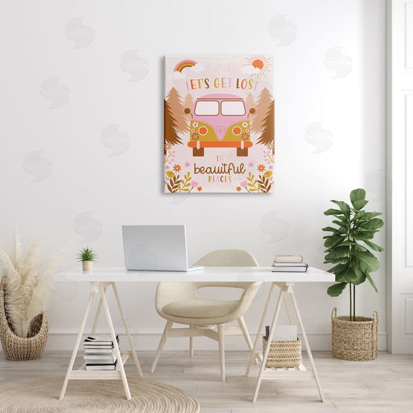 Stupell Industries Angela Nickeas | Let's Get Lost Phrase Adventure Peace Flowers Van Wall Art