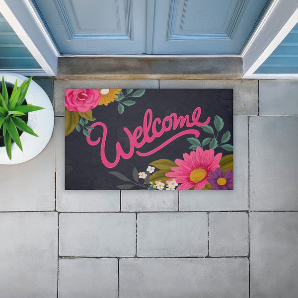 Stupell Industries Angela Nickeas | Lovely Pink Flower Welcome Non-Woven Door Mat
