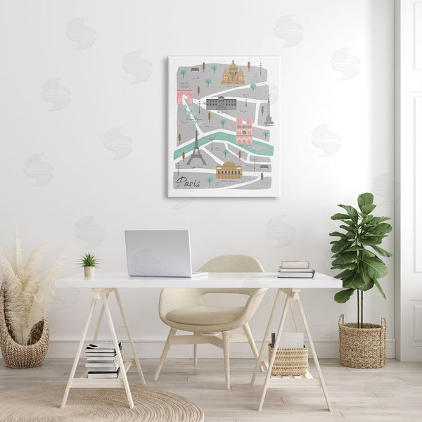 Stupell Industries Angela Nickeas | Paris Landmark Map French City Illustration Pink Grey Wall Art