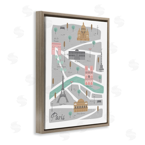 Stupell Industries Angela Nickeas | Paris Landmark Map French City Illustration Pink Grey Wall Art