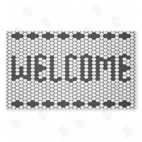stupell industries Angela Nickeas | Welcome Hexagonal Faux Tile Non-Woven Door Mat