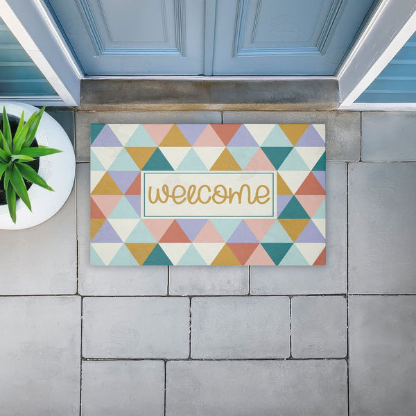 Stupell Industries Angela Nickeas | Welcome Pastel Geometric Non-Woven Door Mat