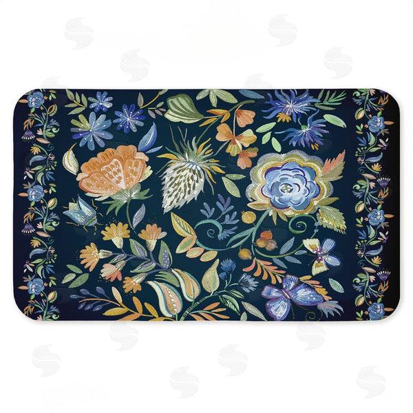 stupell industries Ani Del Sol | Painted Blue Floral on Black Anti-Fatigue Mat