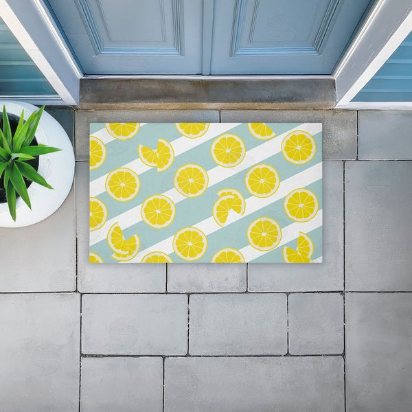 Stupell Industries Anna Quach | Kitchen Lemony Stripes Non-Woven Door Mat