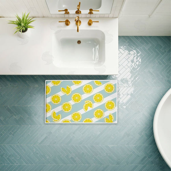Stupell Industries Anna Quach | Kitchen Lemony Stripes Plush Bath Mat