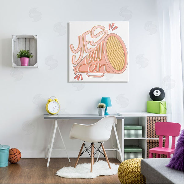 Stupell Industries Anna Whitham | Yes You Can Megaphone Cheerleader Shout Motivational Phrase Wall Art