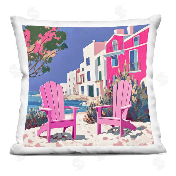 stupell industries Annabelle Hall | Beach Chair Meetup in Pink Printed Throw Pillow