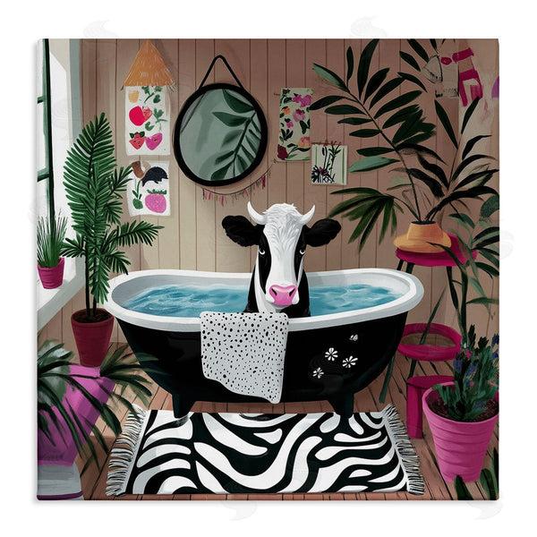 stupell industries Annabelle Hall | Cow in Modern Bathroom Space