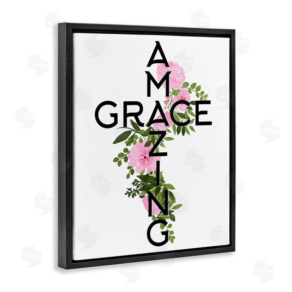 Stupell Industries Anne Bailey | Amazing Grace Pink Floral Cross Shape Botanicals Wall Art